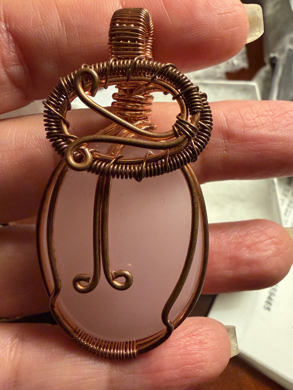 Rose Quartz Wrapped Copper Pendant 2-1/2”